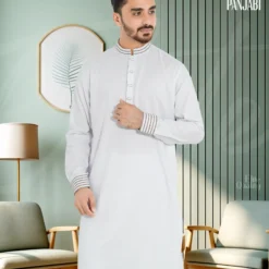 Embroidered Platinum Panjabi – White
