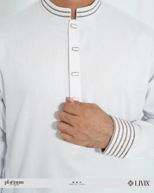 Embroidered Platinum Panjabi – White - Image 2