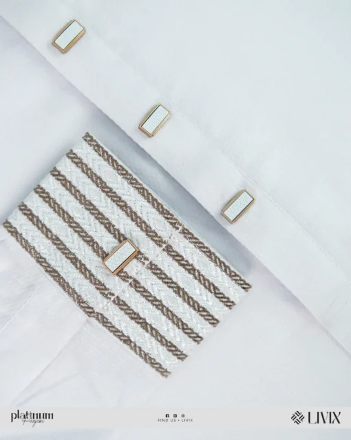 Embroidered Platinum Panjabi – White - Image 3