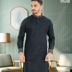 Embroidered Platinum Panjabi – Black