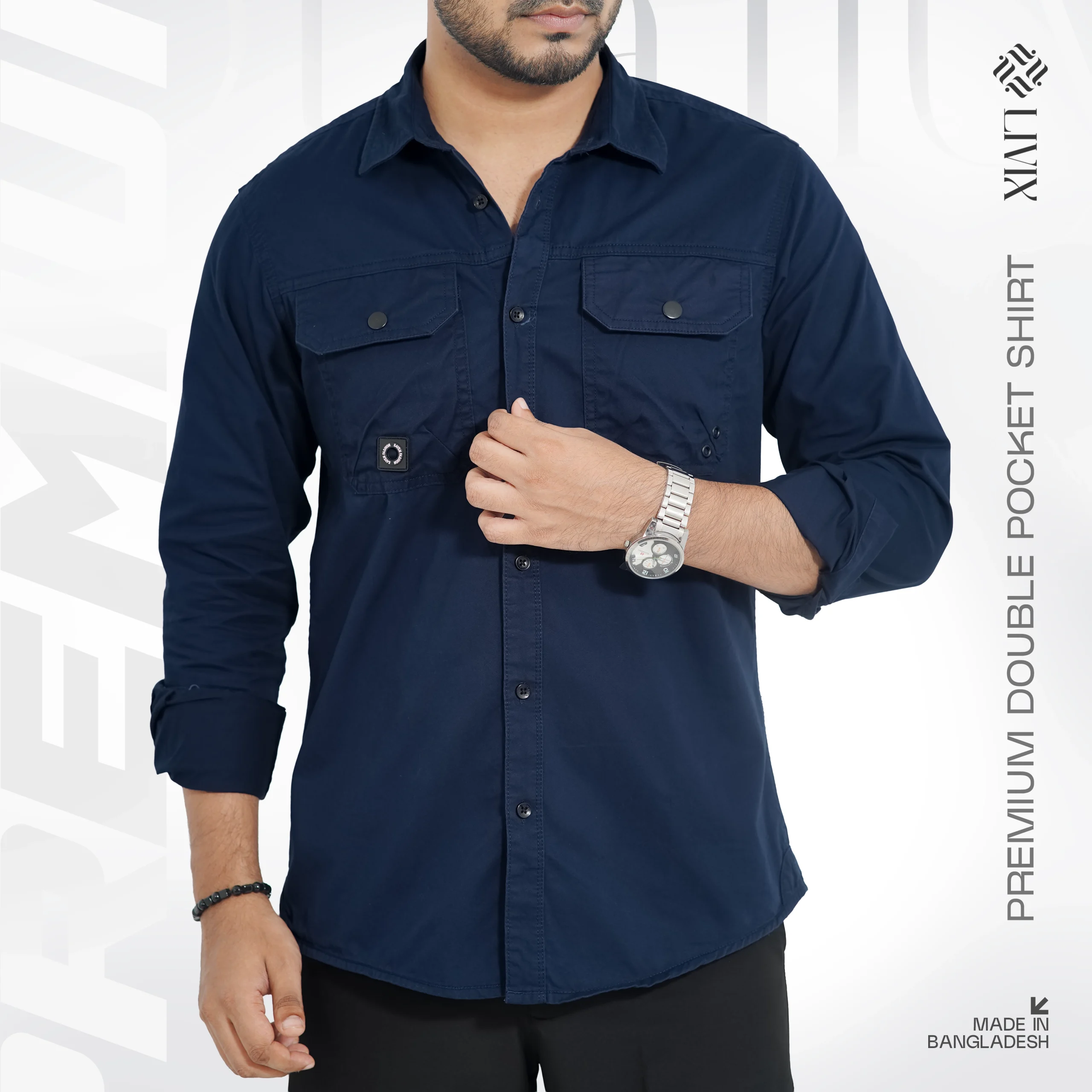Premium Double Pocket Shirt (Navy Blue) PDPS005 - Image 2