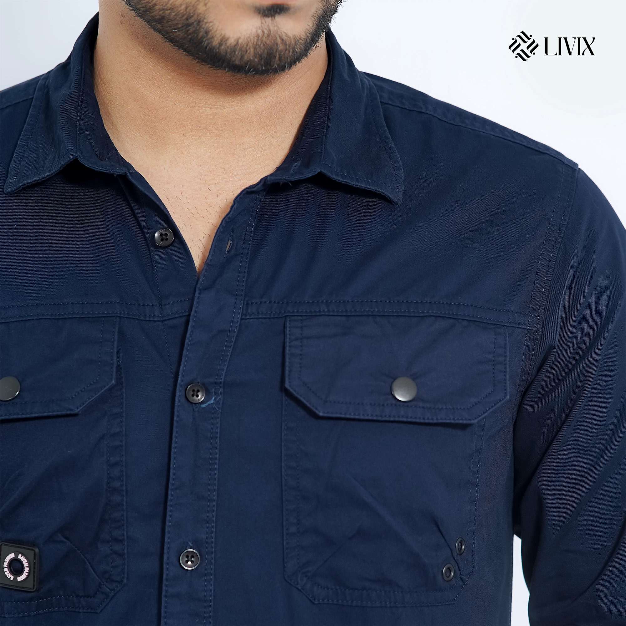 Premium Double Pocket Shirt (Navy Blue) PDPS005 - Image 3