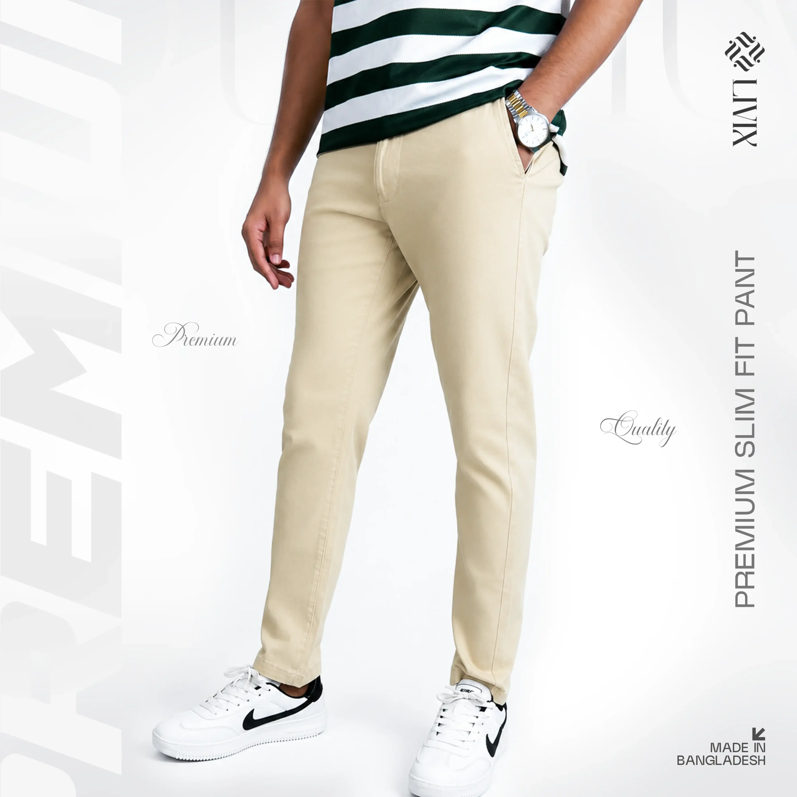 Twill Chino Pant- Cream - Image 2